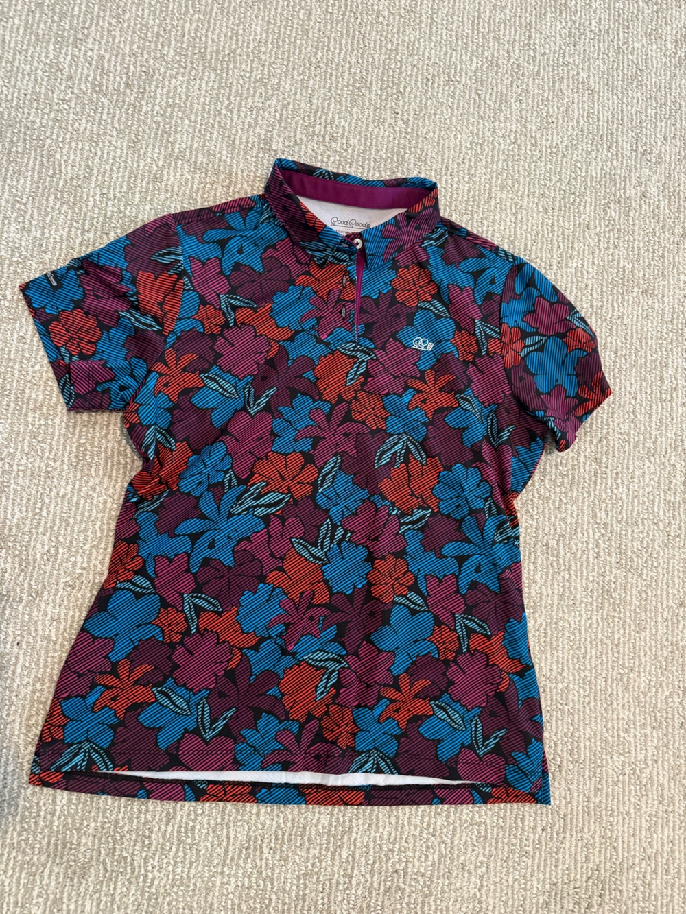 Women's Short Sleeve Floral Polo - Purple Multi